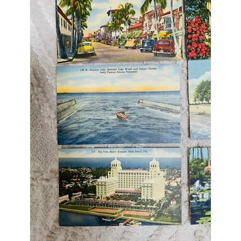 Tichnor Curteich Linen Post Cards Palm Beach Biltmore Lot of 16